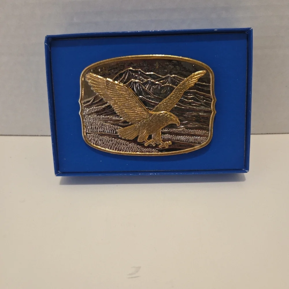 AMERICAN EAGLE BELT BUCKLE Layer 24K Gold by INTERNATIONAL MONETARY MINT NEW COA